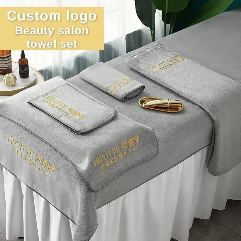 Grey beauty salon towel set with custom logo