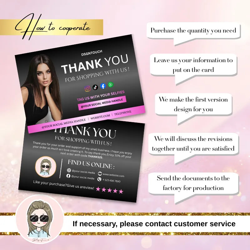 black-pink-thank-you-business-cards-customizable