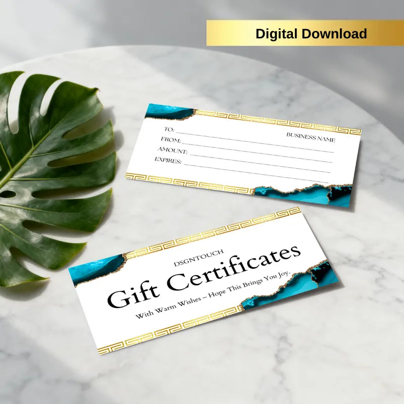 Blue & gold watercolor digital gift card template: Customizable gift certificate with warm wishes message (watercolor gift idea, digital download)