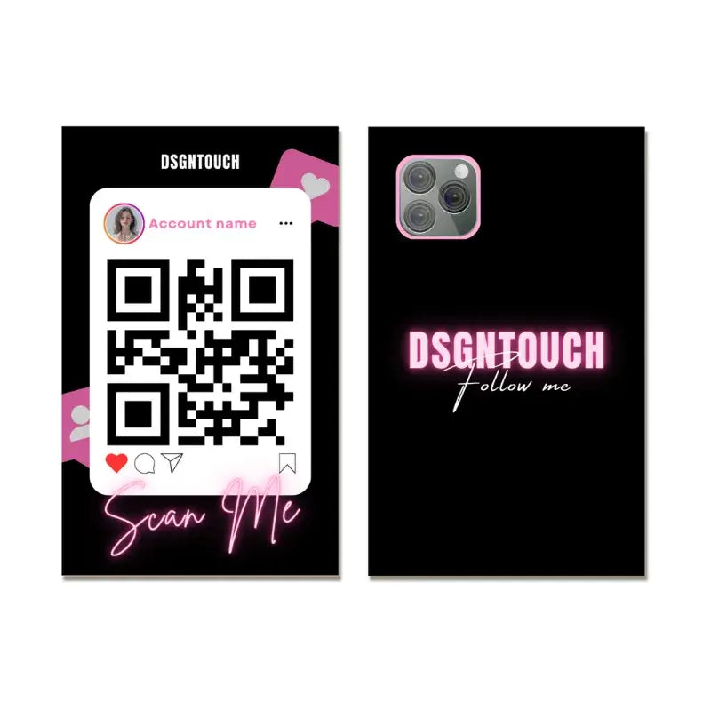 Business Card with QR Code showcasing a smartphone design and QR code for DSGNTOUCH.