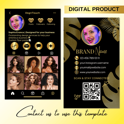 Editable digital business card template featuring modern design elements and contact info for branding.