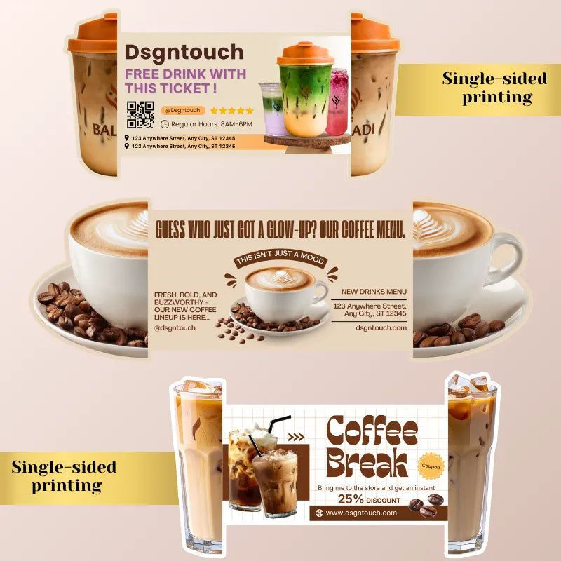 Custom Die Cut Coffee Cup Shaped Tri-Fold Greeting Cards