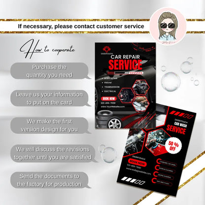 Car repair & car wash flyer cooperation process: Step-by-step workflow for customizing service flyers