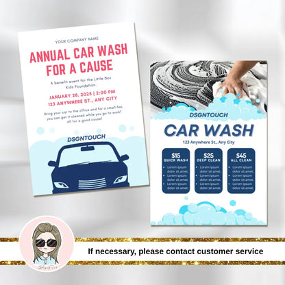 Car wash grand opening flyer template: 5-minute quick car wash design with service details 