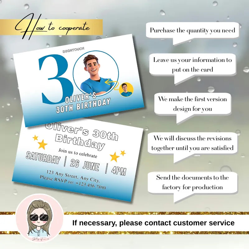 30th Birthday Invitation for Men – 300gsm Art Card | DSGTNTOUCH