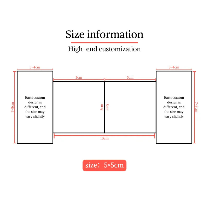 Size information chart for custom die cut flyers, showing dimensions and customization options.