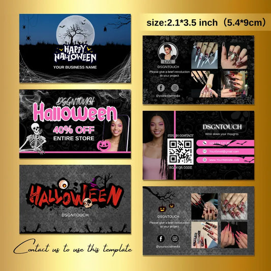 Custom 9x5.4cm Halloween Business Cards for Nail Salons | Dual-Sided Glossy Finish by DSGNTOUCH