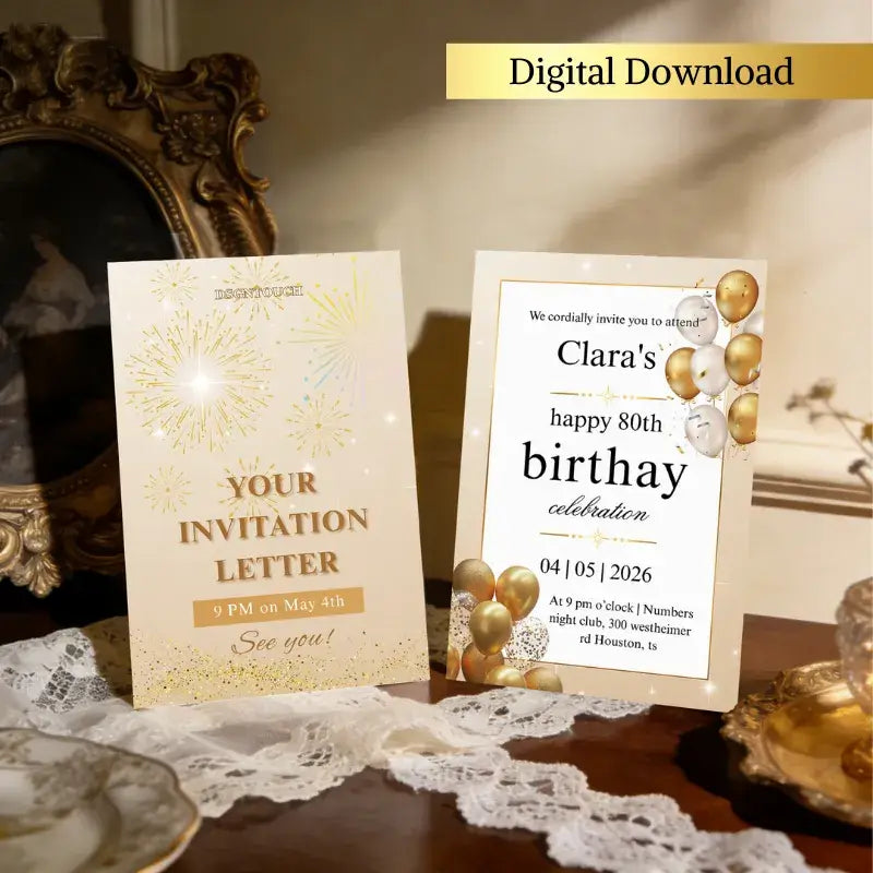 Custom invitation card for an 80th birthday, a perfect birthday card for grandma or mom.
