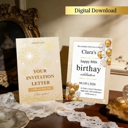 Custom invitation card for an 80th birthday, a perfect birthday card for grandma or mom.