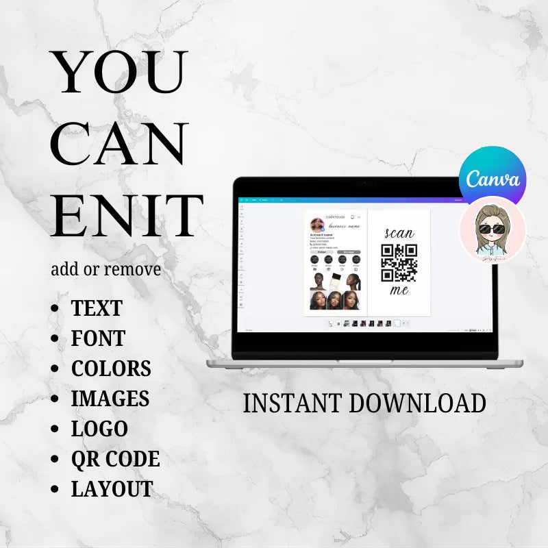 Social Media Card Design featuring editable Canva template with marble texture for instant download.