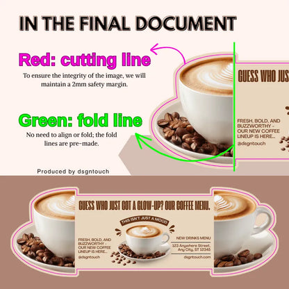 Custom Die Cut Coffee Cup Shaped Tri-Fold Greeting Cards
