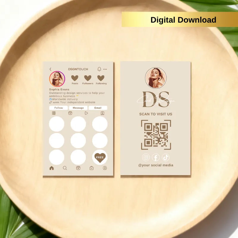 Loyalty Card Idea: dsgntouch Elegant Beige Digital Card with Instagram & QR Code