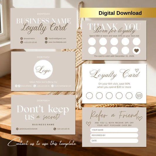 A clean mockup of the beige-colored digital loyalty card, showcasing its modern design as a punch card alternative for small business.