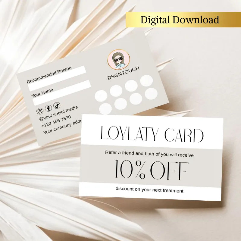 Digital Punch Card Loyalty Program featuring customizable fields for a loyalty card and referral discount details.