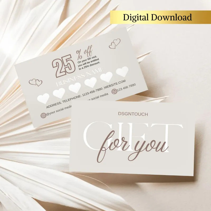 Digital Punch Card Loyalty Program template featuring a coupon design with discount and branding details.