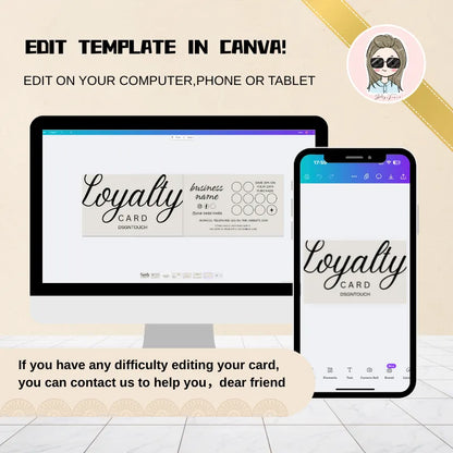 Digital Punch Card Loyalty Program template shown on computer and phone for easy editing.