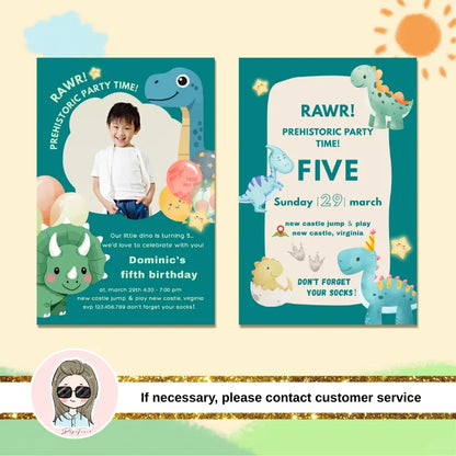 Printable dinosaur birthday invitation card for kids. A popular theme, and we offer free custom design for a unique nautical or other party theme.