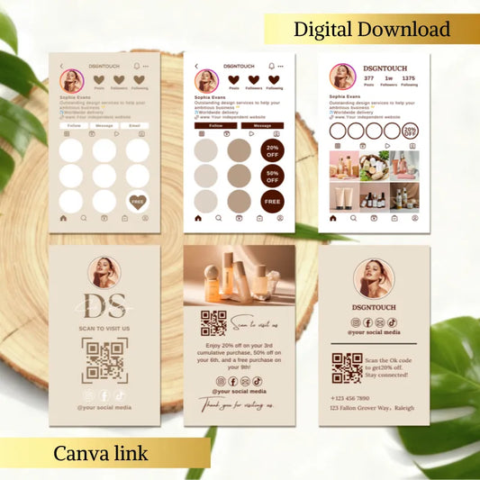 Loyalty Card Idea: dsgntouch Elegant Beige Digital Card with Instagram & QR Code