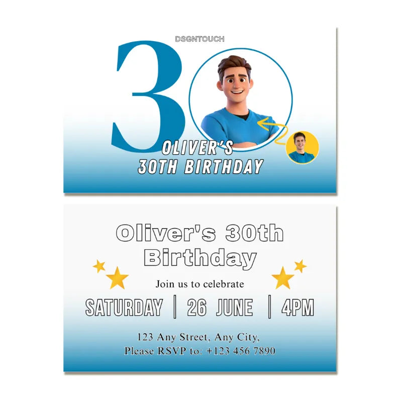 30th birthday invitation for men featuring a masculine design for Oliver's celebration.