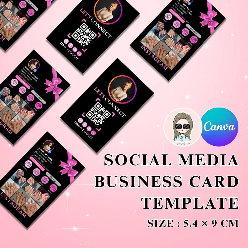 DSGNTOUCH Social Media Card Template featuring a black background and pink accents, ideal for creative branding.