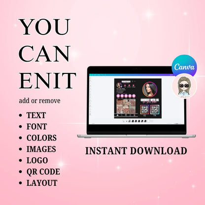 DSGNTOUCH Social Media Card Template showcased on a laptop screen with customizable options for text and layout.