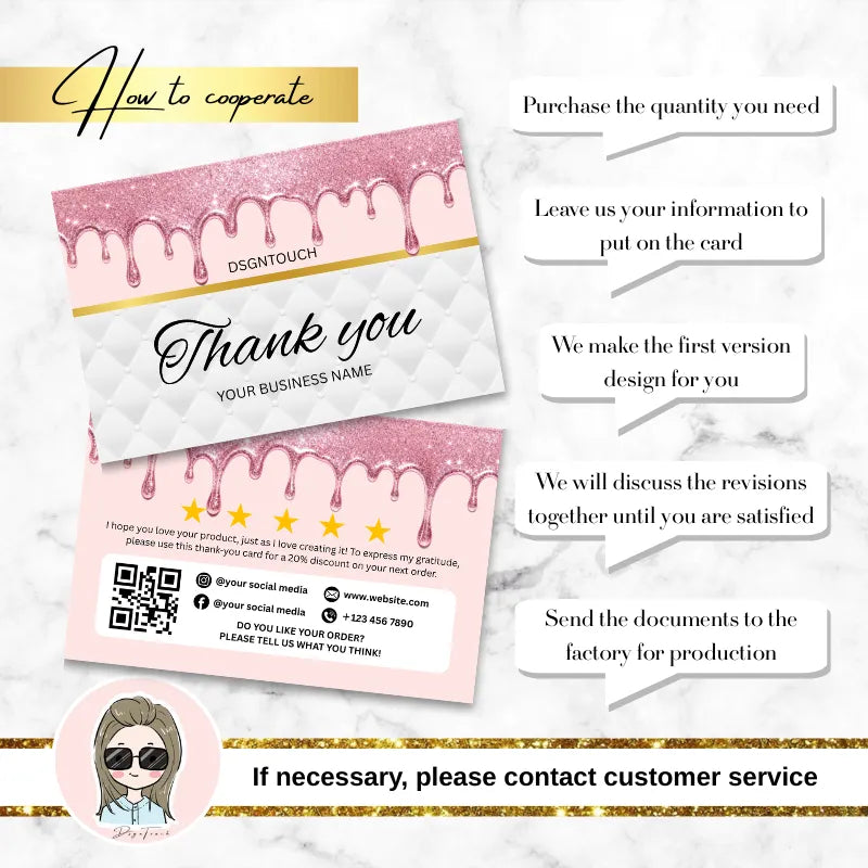 Glitter Thank You Cards - 10x15cm Premium Glitter Thank You Notes with Glossy Finish | DSGNTOUCH