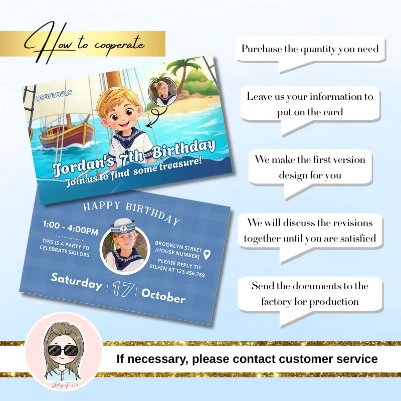 Custom Nautical Birthday Card - Printed with Photo Portrait