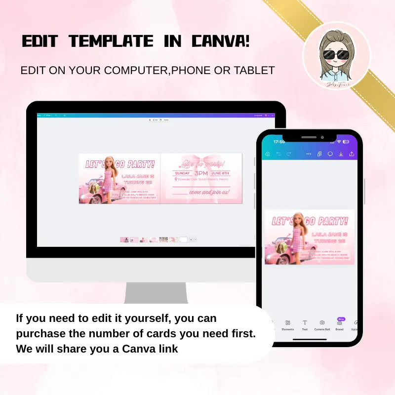  Edit your pink birthday card in Canva – includes free design help if needed