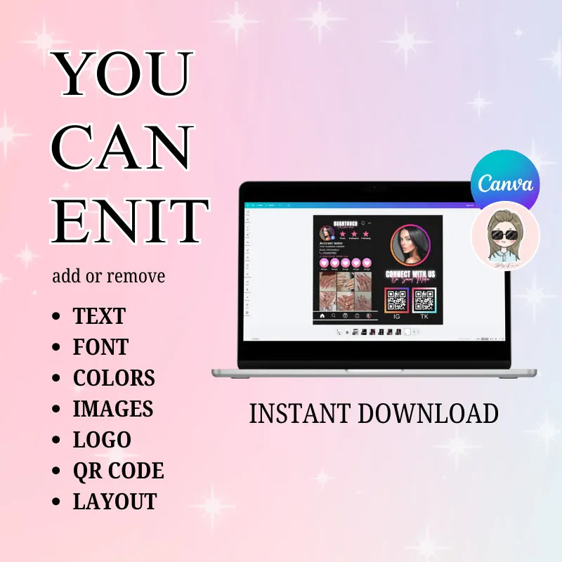 Black Pink Card design template showcasing customizable options for social media professionals and influencers.