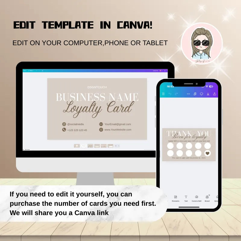 Customizable loyalty stamp cards template for small businesses available through Canva editing