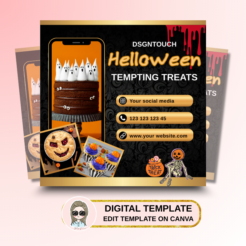 Halloween marketing template for cake shops with an editable QR code to link to your online menu or website