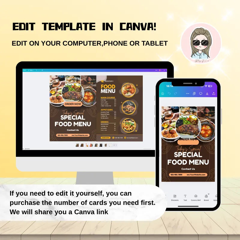 Editable restaurant menu flyer template for Canva: Customize food special flyers on computer/phone