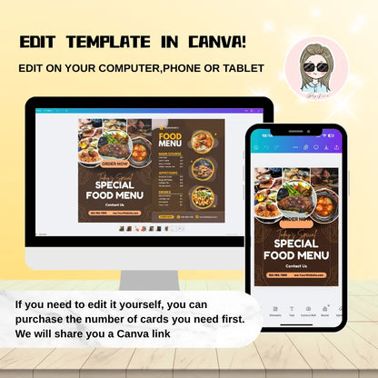 Editable restaurant menu flyer template for Canva: Customize food special flyers on computer/phone