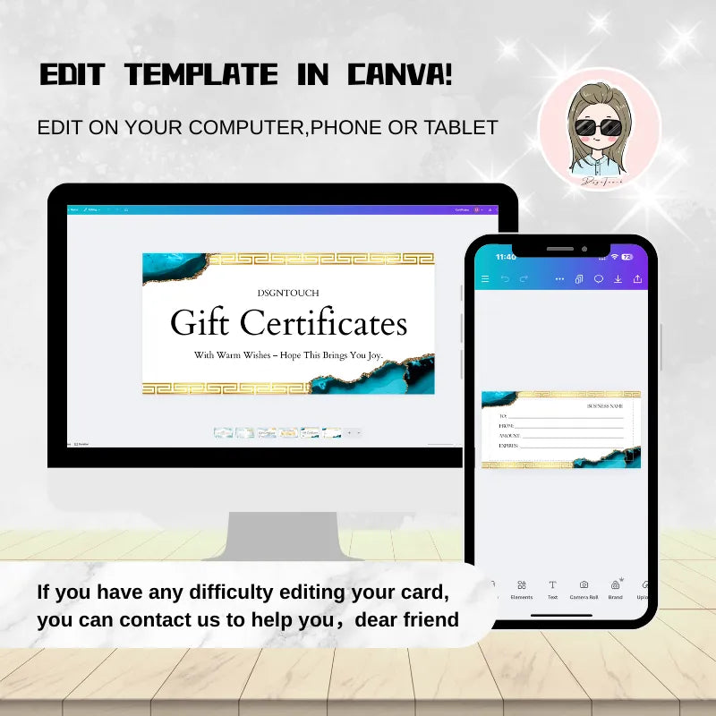 Editable watercolor gift card template for Canva: Customize digital gift certificates on computer/phone (watercolor gift idea, digital download)