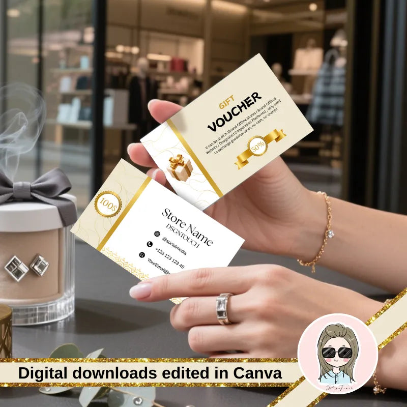 Back view of the customizable event ticket template showing the terms and conditions section, designed with a luxury gold foil style for Canva by DSGNTOUCH.