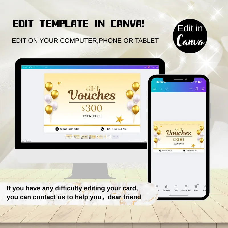 A screenshot demonstrating how easy it is to edit the event ticket template text and details directly in Canva, provided by DSGNTOUCH.