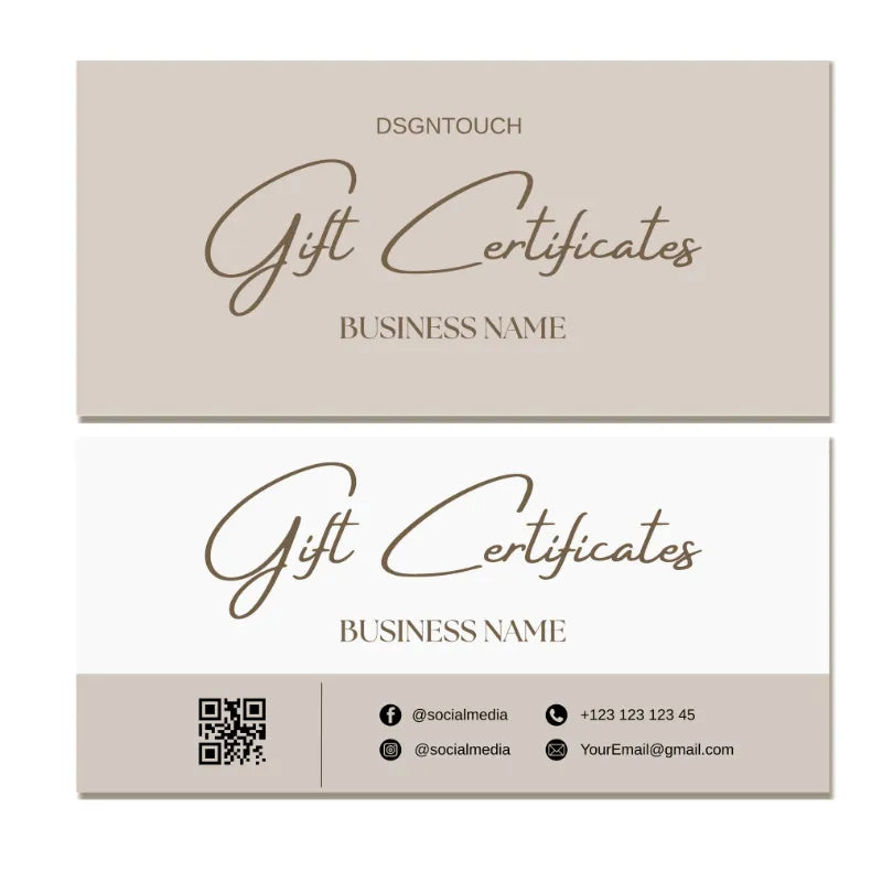 Example of our free design service, showing two custom gift certificate layout options for a beauty salon business.