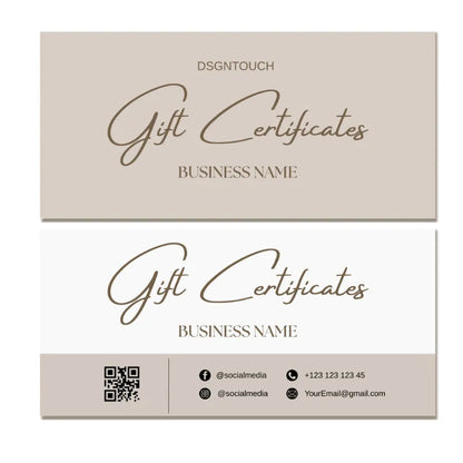 Example of our free design service, showing two custom gift certificate layout options for a beauty salon business.