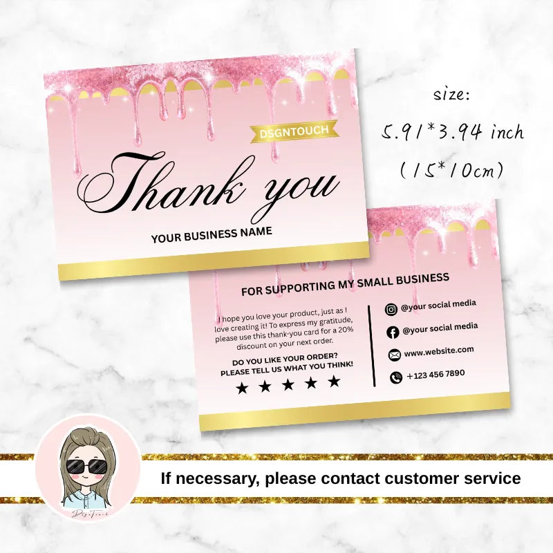 Glitter Thank You Cards - 10x15cm Premium Glitter Thank You Notes with Glossy Finish | DSGNTOUCH
