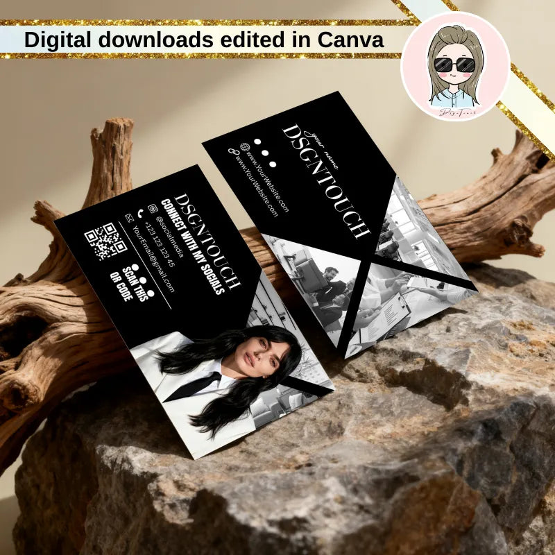 A mockup of the finished hair business card placed elegantly on a salon styling station.