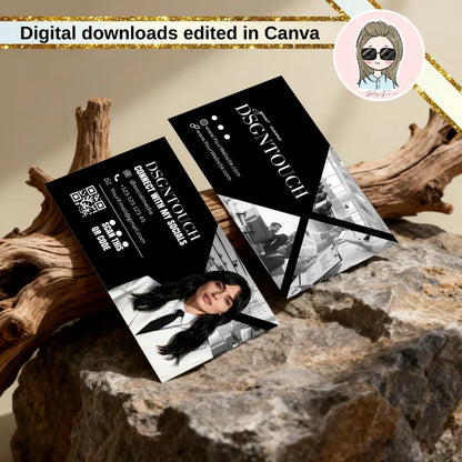 A mockup of the finished hair business card placed elegantly on a salon styling station.