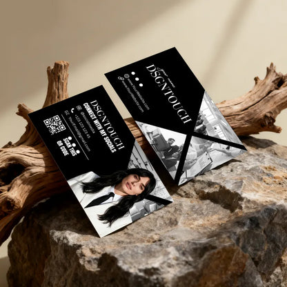 A hair business card held in a person's hand, demonstrating the perfect 9x5.4cm modern size.