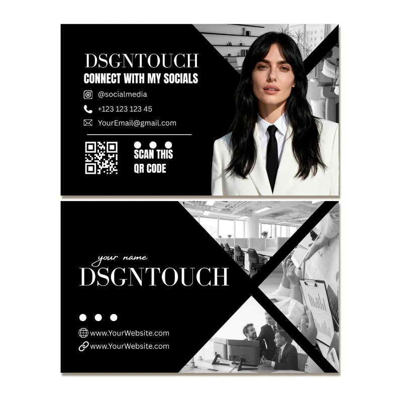 A collection showing multiple modern business card design template options with social media icons and clean layouts.