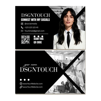 A collection showing multiple modern business card design template options with social media icons and clean layouts.