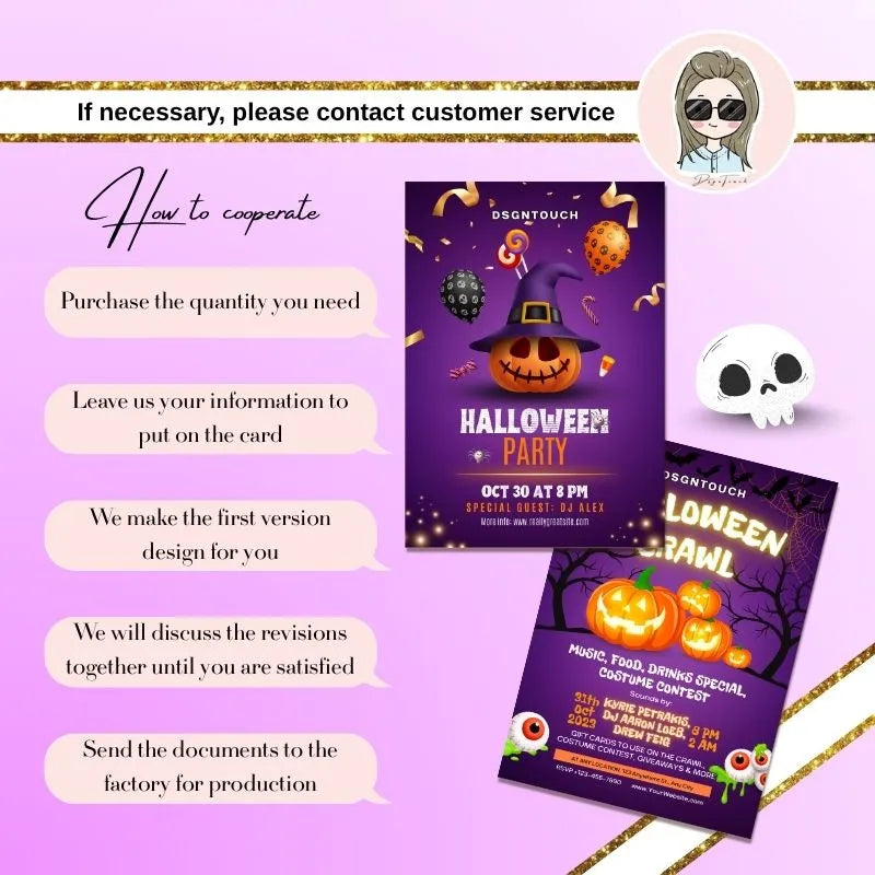 Halloween flyer cooperation process: Step-by-step workflow for customizing pumpkin & party-themed event flyers