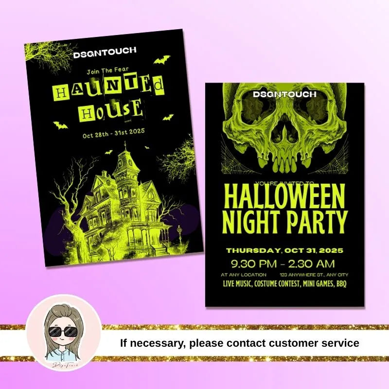 Halloween party flyer templates: Haunted house & skull-themed event flyers for October 2025 celebrations