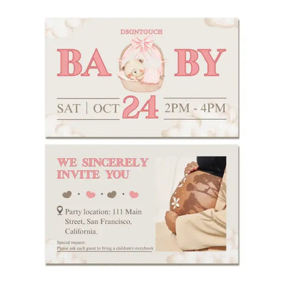 Printable Baby Shower Invitations featuring cute baby design, date and time details for a celebration.