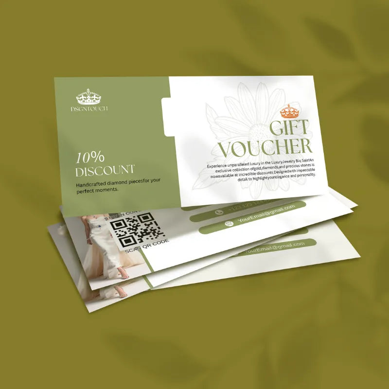 Jewelry Gift Card featuring a 10% discount and an elegant design, ideal for gifting special moments.