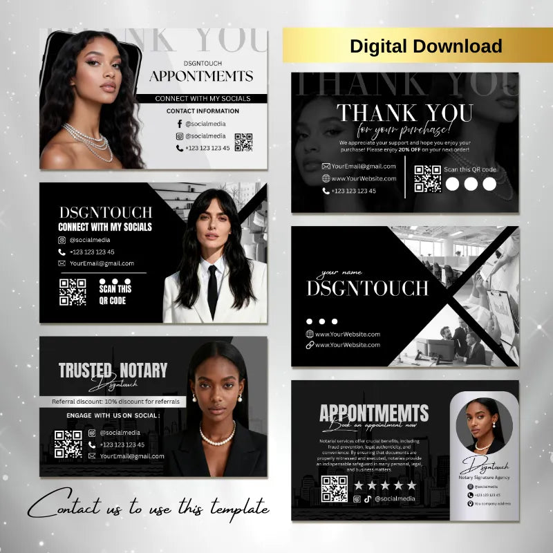 Close-up detail of the minimalist hair business card design, highlighting the luxurious black and white style.