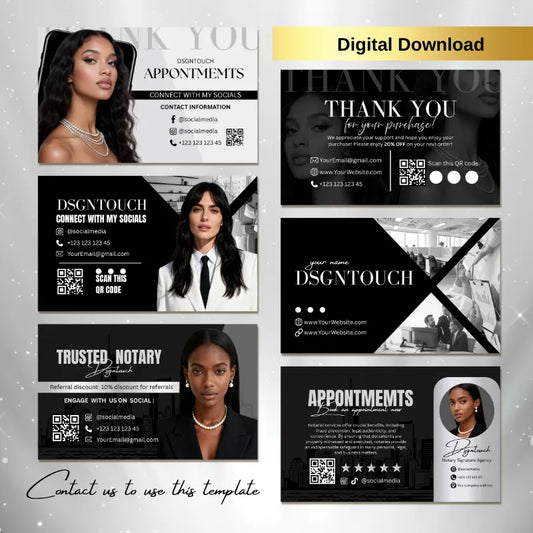 Close-up detail of the minimalist hair business card design, highlighting the luxurious black and white style.